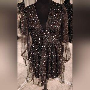 Sheer Black Mini Dress with Multicolor Sparkle